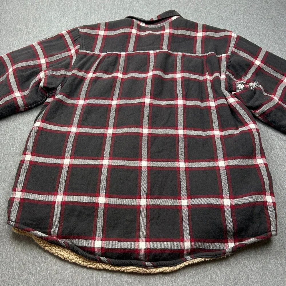 Wrangler Sherpa Lined Flannel Shacket Mens Large Brown Red Plaid Jacket Workwear